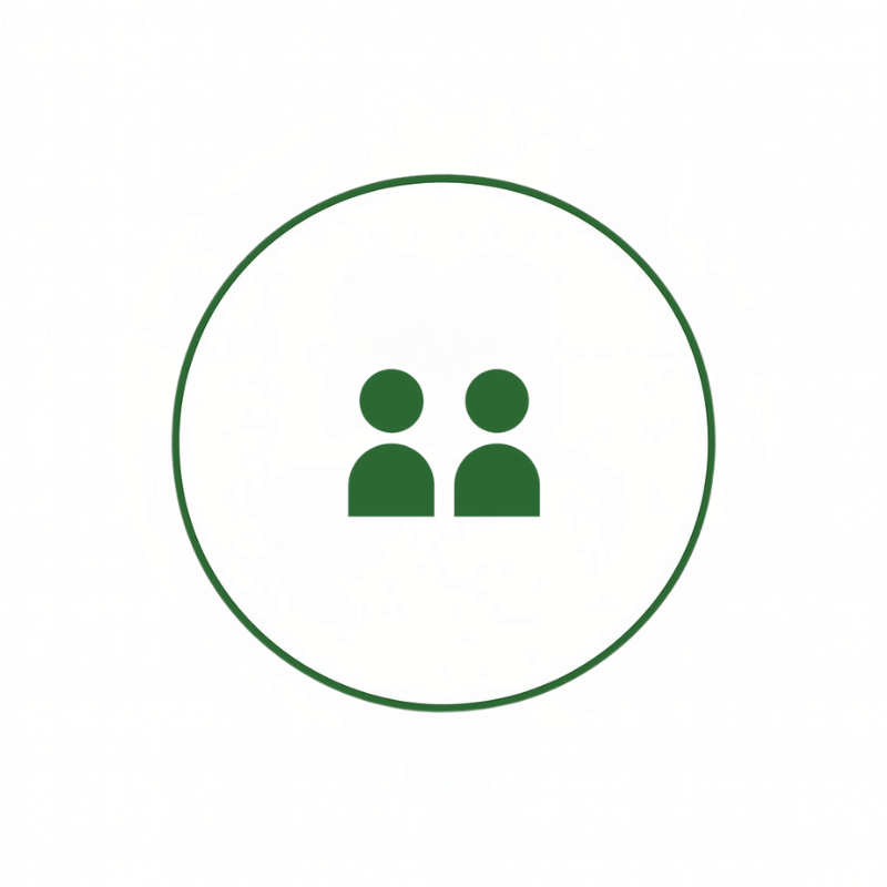 Two green icons of people inside a circle on a white background