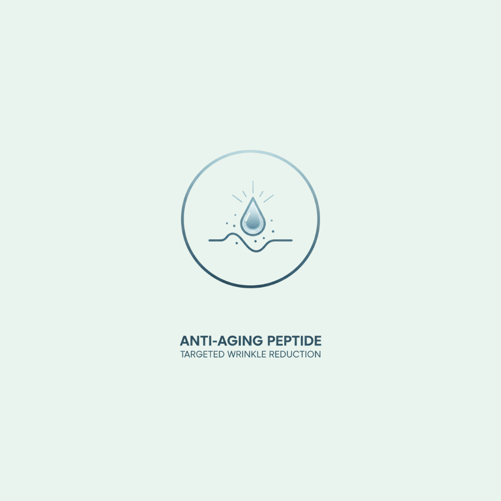 Anti-aging peptide droplet icon on a light blue background