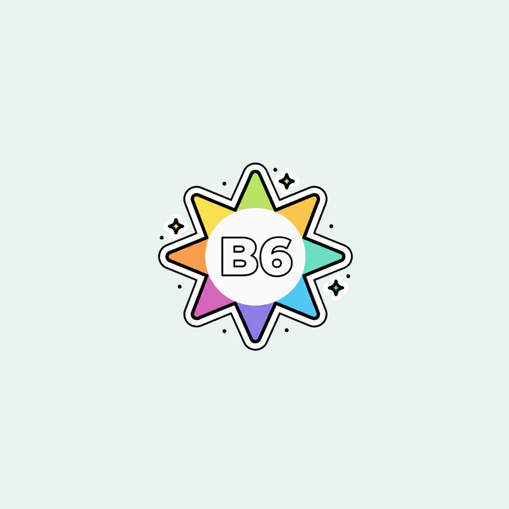 Colorful star-shaped logo with 'B6' in the center on a light gray background