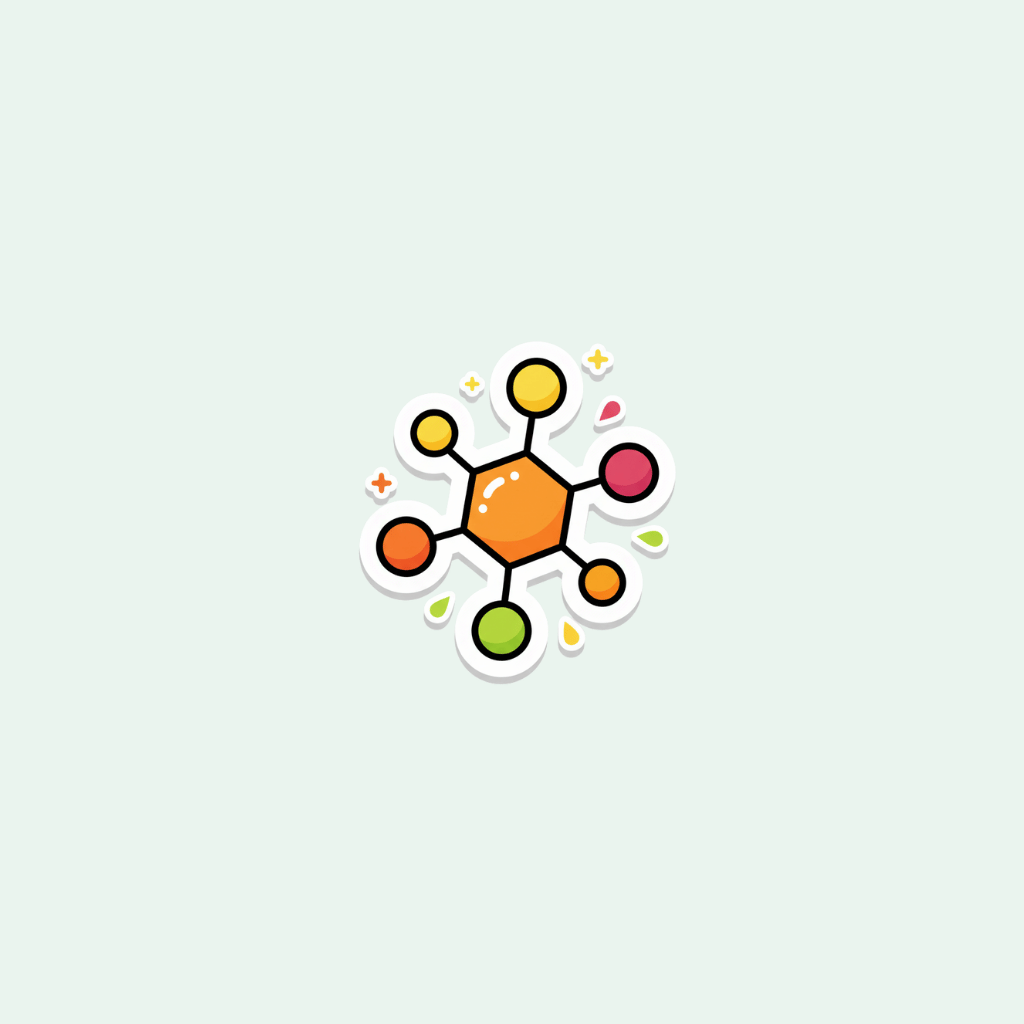 Colorful molecular structure icon on a light gray background
