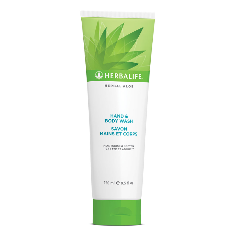 Herbalife Herbal Aloe hand and body wash tube on a white background