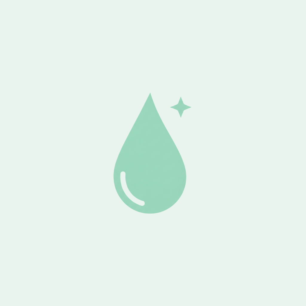 Mint green water droplet icon on a light gray background