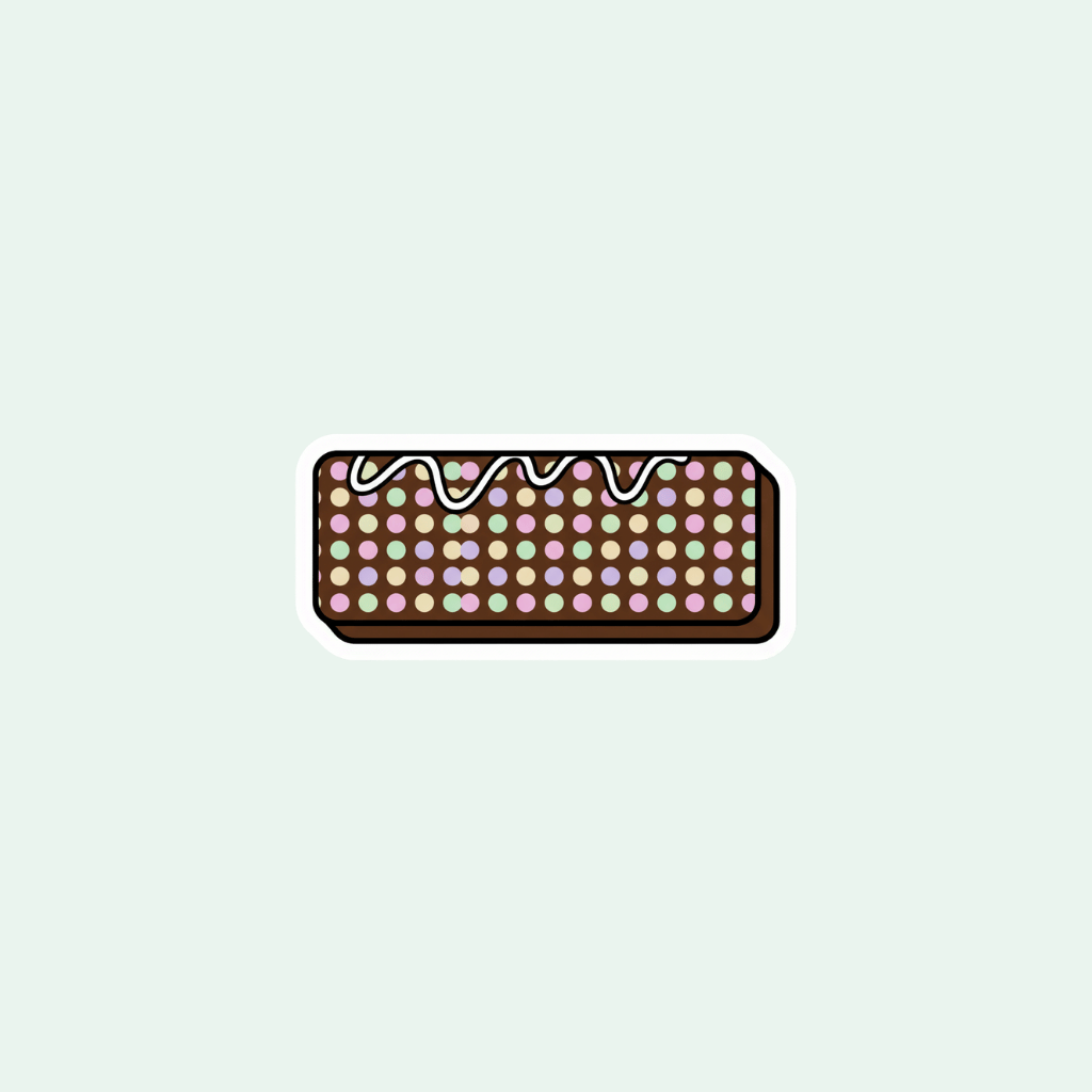 Decorative rectangular object with a polka dot pattern on a light gray background