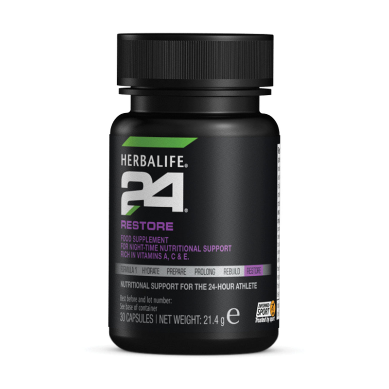 Herbalife 24 Restore supplement bottle on a white background