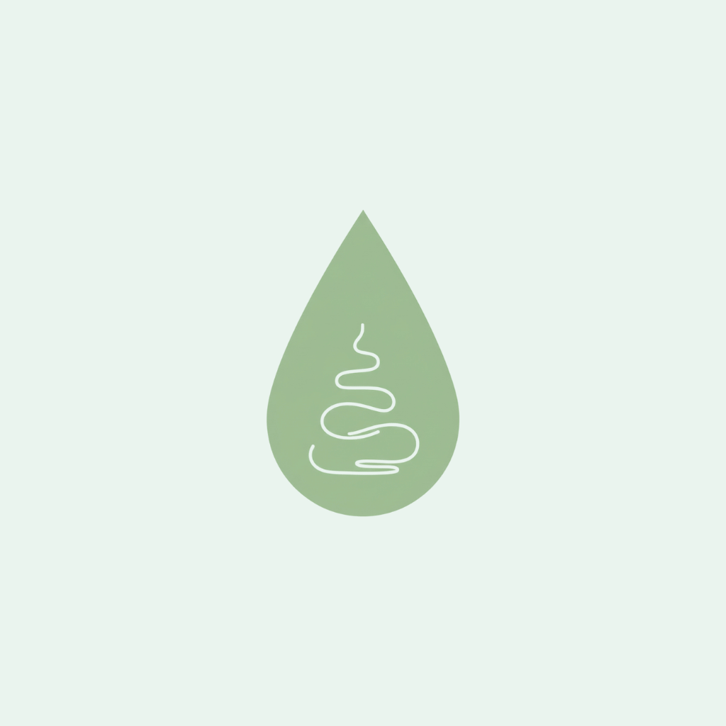 Green droplet icon with a white swirl inside on a light gray background