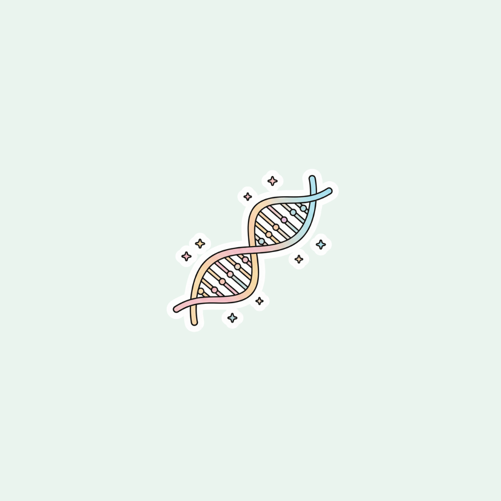Colorful DNA double helix icon on a light gray background
