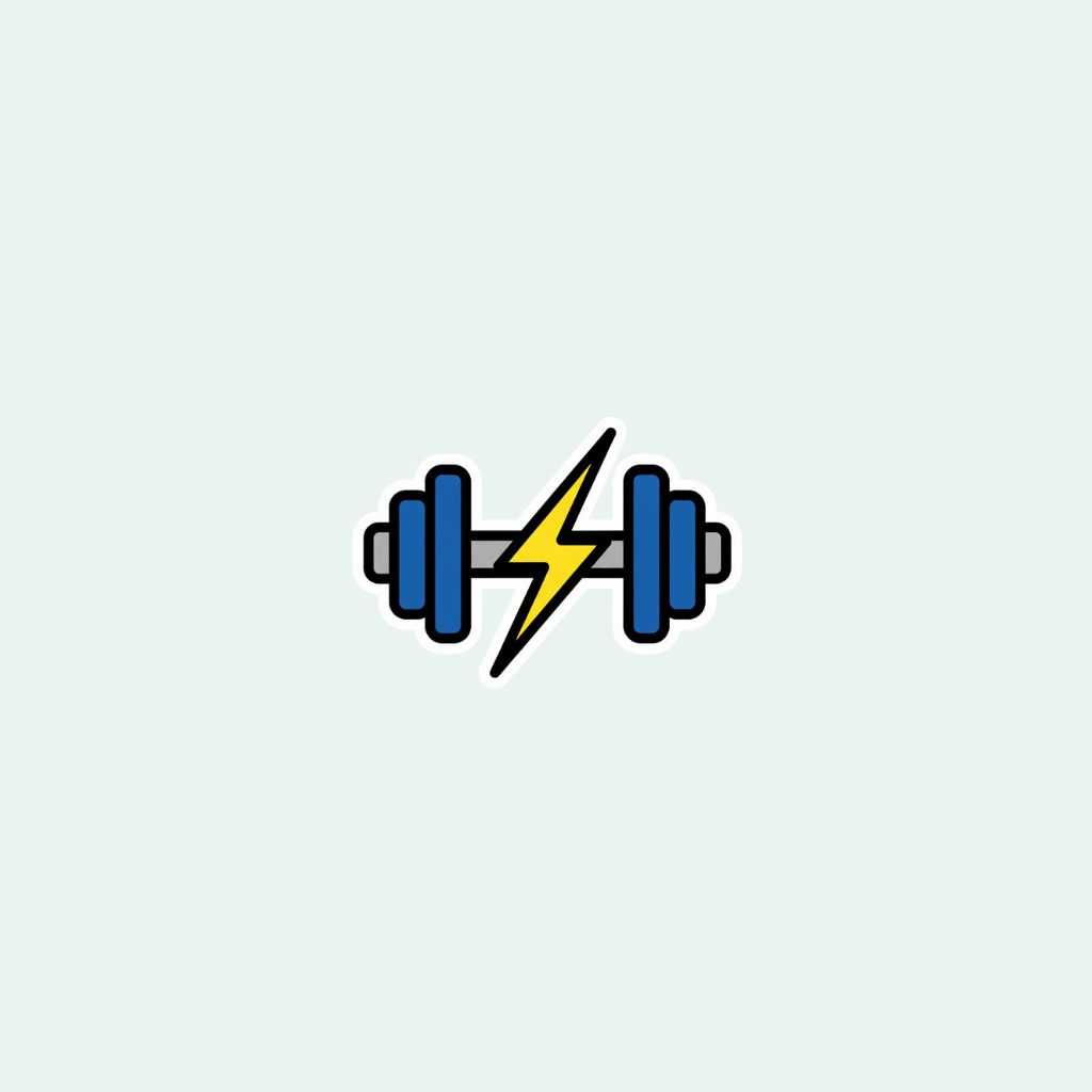 Dumbbell icon with a lightning bolt on a light gray background
