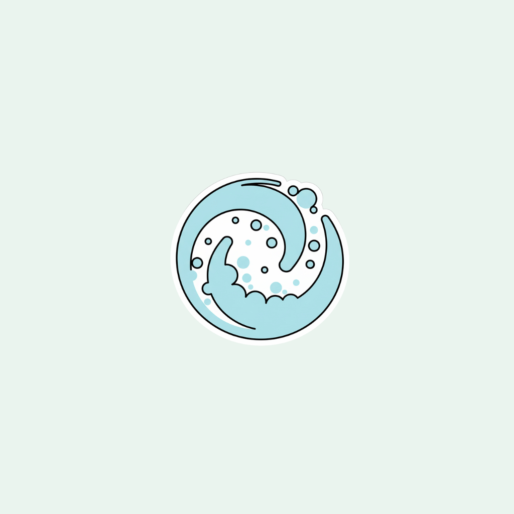 Circular icon with a stylized depiction of a bubble on a light blue background