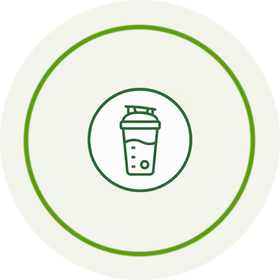 Circular white plate with green rim featuring a green icon of a coffee cup.
