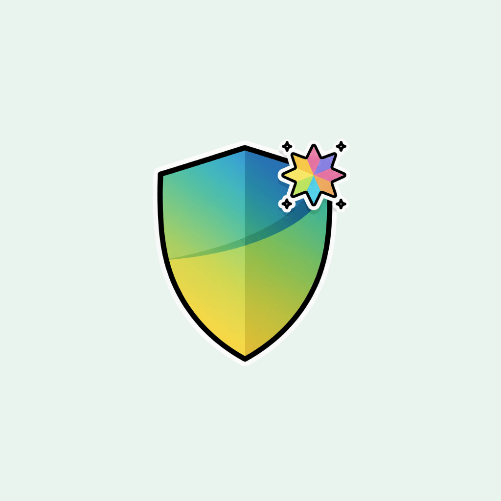 Colorful shield icon with a star on a light gray background